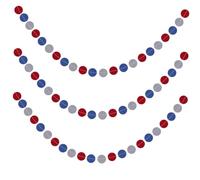 Warmhm 3 Sets Independence Day Party Bunting Round Paper Garland in Red Blue Silver with Glitter American Flag Colors Decorative Banner for Doors Walls Windows Easy to Install Celebration