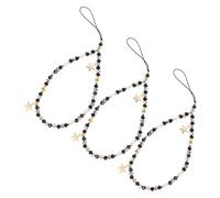 Warmhm 3Pcs Black Beaded Phone Lanyard with Star Pendant Wrist Strap Anti-Theft Mobile Keychain for Women Universal Phone Chain Wristlet for Daily and Party Use