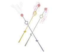 Warmhm 3pcs Cat Teaser Stick with Feather Heads, 3 Rods | PP Material and Wool Ball, Not Easy to Break, Increases Interest, for Cats and Cat Lovers