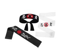 Warmhm 3pcs Japanese Ninja Headband and Chef Bandana Set for Sushi Costume, Karate Martial Arts, and Samurai Cosplay - Black and White Cotton Hachimaki for Themed Parties and Sports