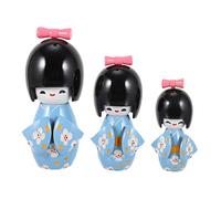 Warmhm 3Pcs Japanese Traditional Kimono Doll Ornament Lovely Little Girl Doll Models for Home and Sushi Restaurant Decor Handmade Craft with Blue Plum Blossom Design Friends