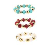 Warmhm 3pcs Stacking Acrylic Beaded Bracelets for Women Adjustable Elastic Wide Geometric Double Layered Stack Irregular Shape Skin-friendly Jewelry in Wine White Green