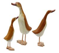 Warmhm 3pcs Wood Figurine Duck Sculpture Ornamental Carved Animal Statue Household Decor with Flat Base for Desktop Window Bookcase Decoration