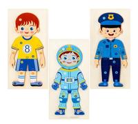 Warmhm 3pcs Wooden 3D Character Cognition Puzzles for Early Educational with Athlete, Police, Astronaut Figures Travel Puzzle Set