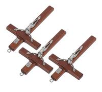 Warmhm 3pcs Wooden Jesus Cross Pendant Charm for Christian Prayers and Anniversaries, Polished by Hand with Elegant Retro Style, Safe Material, Catholic Present and Hanging Cross Decor
