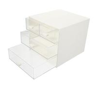 Warmhm 4-compartment Desktop Organizer Drawer Box, Multi-purpose Sundries and Stationery Storage Case, White Desk Cosmetic and Coffee Capsule Holder for Office and Home Use