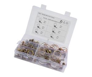 Warmhm 42pcs Adjustable Double Wire Iron Hose Clamp Set 6 Sizes, Zinc-Plated Steel Tube Clips for Pipe and Hose Securing, Includes Clamps and Bolts for Automotive and Industrial Use