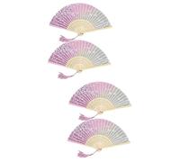 Warmhm 4pcs Antique Chinese Folding Fan Handheld Fan Stylish Adornment Longevity Material for Home Friends Photos