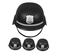Warmhm 4pcs British Bobby Costume Helmets for Realistic Cosplay Hats with Policeman Badge Role Playing Accessories for Halloween Party and Pretend Play