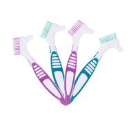 Warmhm 4pcs Denture Cleaning Brush with Ergonomic Large Handle Double-Sided Multi-Layered Soft Bristles for Gentle and Denture and Gum Care
