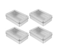 Warmhm 4pcs Dice Iron Box Rectangular Empty Box with Opening Window, Iron and Plastic Dice Holder for Small Glass Crafts and Coins, Multi-Purpose Storage