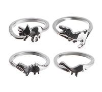 Warmhm 4Pcs Dinosaur Shaped Rings for Women Stylish Silver Jewelry for Birthdays Parties and Daily Wear Elegant Design with Durable