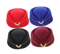 Warmhm 4pcs Flight Attendant Beret Lightweight Elegant Stewardess Hats for Women Hostess Costume Accessories for Stage Performance Party