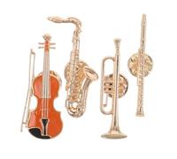 Warmhm 4pcs Vintage Music Brooch Retro Electric Guitar Saxophone Trumpet Flute Pins for Jazz Lovers Orchestra Fans Lightweight Metal Badges