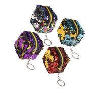 Warmhm 4pcs Zippered Sequin Coin Purse Small Wallet Stereoscopic Changes Bag Portable Fashion Women Short Purse for Key Storage Random Color