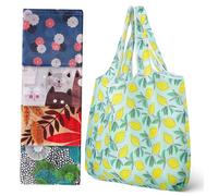 Warmhm 5 Pcs Reusable Foldable Polyester Tote Bags Large Capacity Washable Shopping Grocery Bags for Women Mixed Colors and Practical