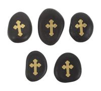 Warmhm 5pcs Black Polished River Pebbles 4-6cm with Engraved Crosses, Mini Cross Prayer Stones for Faith Encouragement, Easter Decoration, Catholic Memorial and Garden Use