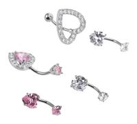 Warmhm 5pcs Heart Shaped Rhinestone Belly Button Rings Set Stainless Steel Navel Jewelry for Women Stylish Clip Piercing with Dazzling Sparkle Chic Design for Everyday Wear