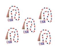 Warmhm 5pcs Patriotic Wood Beads Garland with Tassels of July Tiered Tray Decoration Reusable Hanging Beaded Decor for Memorial Day Home Walls Ceilings Lanterns