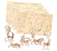Warmhm 5pcs Wooden Animal Puzzle Educational DIY for Creative Cognitive Development with Wolf Dragon Fox Deer Tiger Models