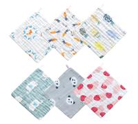 Warmhm 6 Pcs Cotton Face Towels and Handkerchiefs for Babies and Infants, Small Square Soft Washcloths for Newborns, Multi-Color Random Set for Baby Care and Feeding