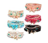 Warmhm 6 Sets Bohemian Bracelet Set Stackable Multilayered Stretch Bracelets for Women Unique Design for Parties Sports Daily Wear Versatile Jewelry Anklets Random Color