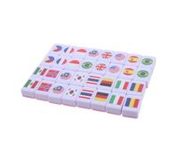 Warmhm 64pcs Mahjong Tile Game Set with Flag Pattern Melamine Tiles Educational Geography Memory Matching Board for Players Family Tabletop Game for Beginners and Adults