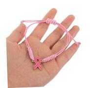 Warmhm 6pcs Adjustable Braided Cord Bracelets Handmade Wristbands with Ribbon Charm for Women Breast Health Awareness Self-examination Reminder Lightweight Jewelry