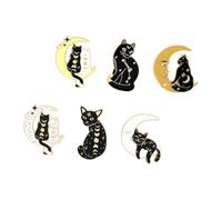Warmhm 6Pcs Cartoon Cat Moon Pattern Brooch Delicate Enamel Clothing Badge Accessories for Friends and Colleagues Stylish Pin for Garments and Scarves