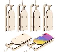 Warmhm 6pcs Christmas Sled Ornaments Unfinished Wood Miniature Ski Snow Sleigh Hanging Pendant Centerpiece for Crafts Xmas Tree Mantel Door Bookshelf Tabletop Decoration