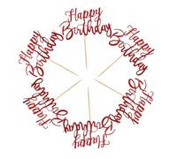 Warmhm 6Pcs Happy Birthday Cake Topper Glitter Dessert Toppers for Birthday Party Decorations Unique Red Cake Picks for Anniversary Celebrations Enhances Visual Appeal