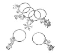 Warmhm 6pcs Metal Christmas Keychain Holiday Accessories with Snowflake Snowman Stocking Tree Bell Pearl Designs Festive Bag Charms for Xmas Party Favors