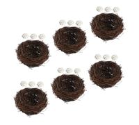 Warmhm 6set Handmade Bird Nest Decoration Woven Rattan Bird Nest Artificial Eggs for Easter Wedding Home Party and Outdoor Garden Decoration