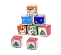 Warmhm 8pcs Christmas Tinplate Candy Boxes Cookie Biscuit Jars Square Storage Tinplate Iron Boxes for Candy Storage Christmas Random Style