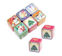 Warmhm 8Pcs Christmas Tinplate Candy Boxes Square Cookie Storage Containers Festive Sweet Tins for Holiday Baking and Candy Organization Random Style