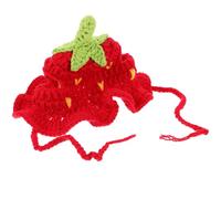 Warmhm Adjustable Elastic Band Strawberry Hat for Pets Lightweight Woolen Yarn Headwear Suitable for Birthday and Party