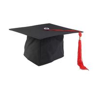 Warmhm Black Graduation Cap for Adults Adjustable Mortarboard Hat Red Tassel Polyester 24cm Board Size Fancy Dress Accessory Suitable for School University and Disco Events