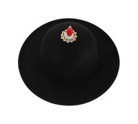 Warmhm Black JinYiWei Officer Hat with Wide Brim, Wool Felt Dome Crown Cosplay Hat for Men and Women, Adjustable Chin Strap Asian Costume Accessory for Renaissance Fair and Period Drama