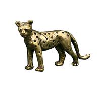 Warmhm Brass Cheetah Figurine with Flat Bottom Design for Stable Display, Antique Retro Style Small Animal Ornament in Golden Colour, Indoor Tabletop Home Decor Accent