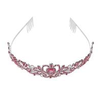 Warmhm Bride Crown Silver Tiara Headband Light Pink Rhinestones, Bridal Hair Accessories Wedding Queen Crown, Elegant Bridal Hair Jewelry for Women Wedding Ceremony