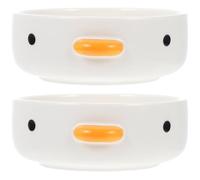 Warmhm Cartoon Chick Design Ceramic Dessert Bowls 2-Pack Multi-Function Household Food Bowls for Snacks Candy Fruit Salad 3.54X3.54X2.6In Each