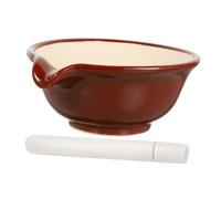 Warmhm Ceramic Garlic Bowls Grinding Tool Set for Crushing Spices and Powder Pills with Practical Brown Ceramic Bowl and Wooden Pestle for Pharmacies and Kitchen Use
