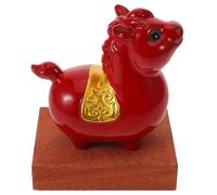 Warmhm Ceramic Horse Ornament Red with Base - Chinese Feng Shui Lucky Galloping Horse Statue for New Year Decor, Fortune Blessing Figurine for Home Office, Lunar Year Celebration
