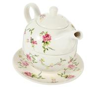 Warmhm Ceramic Tea Kettle Set with Tea Cup and Plate Portable Scalding Teapot Fine Texture and Elegant Design for Adults