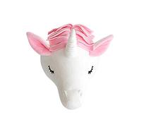 Warmhm Children's Room Unicorn Wall Hanging Head Animal Head Sculpture Environmental Protection Shell Punch-Free Wall Art Pink White Crystal Flannel Pendant