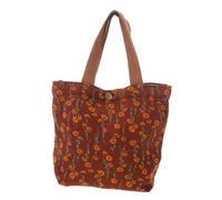 Warmhm Corduroy Small Tote Bag for Women Handbags with Flower Pattern, Brown Artistic Canvas Cloth Tote for Students and Working Moms, Casual Everyday Lunch Storage Pouch