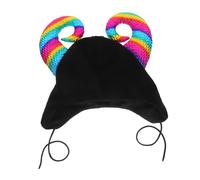 Warmhm Cow Horn Headwear Soft Winter Beanie with Chin Strap Playful Demon Horn Hat for Men Women Halloween Cosplay Party Photo Accessory Outdoor Indoor