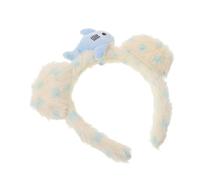 Warmhm Cute Bear Ears Plush Hairband Small Blue Shark Design, Comfortable Wear Multipurpose Headband for Women, for Makeup, Spa, and Cosplay Events