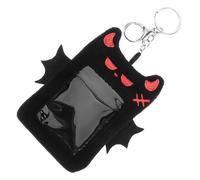 Warmhm Cute Plush Devil Wings Card Holder Keychain for Office Use, Versatile Photo Card Protector with Unique Cartoon Design, Black Plush and Metal Material, for Students and Fans