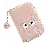 Warmhm Cute Wallet with Zipper Design Portable PU Card Holder for Id Coins Pouches for Teachers Students Office Workers for Organizing Essentials